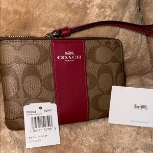 Coach Signature Brown and Red Wristlet